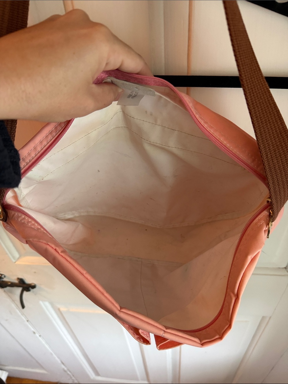 Longchamp Pink Crossbody with Brown Trim and Adjustable Strap - Picture 5 of 8